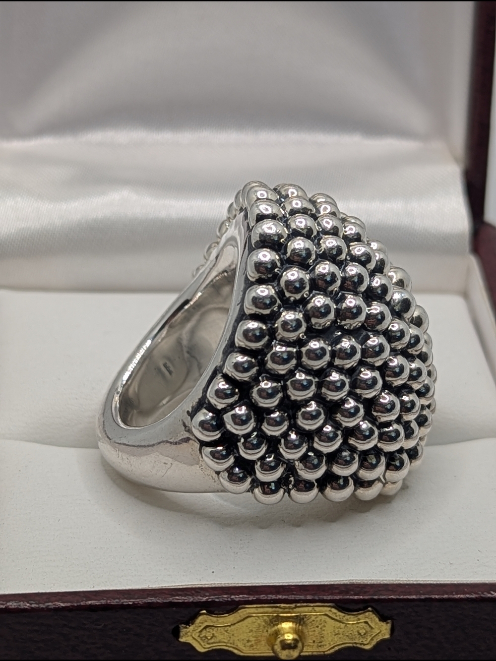 🌟 Striking Vintage Mexican Fine Silver (.999) Beaded Dome Statement Ring 🌟 - Picture 5 of 7